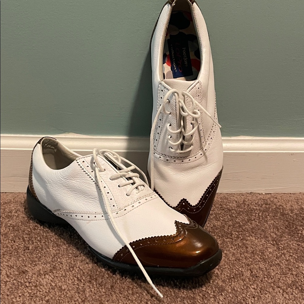 Women's White and Brown Golf Shoes